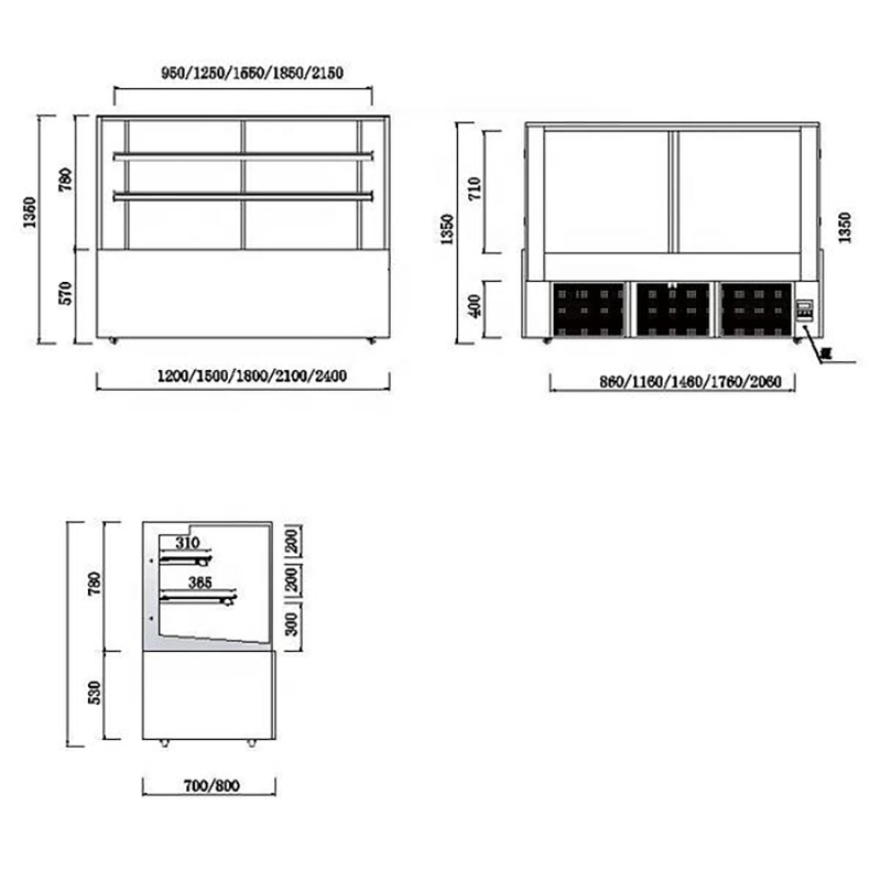 Double-layer ultra-clear glass three-layer cake display case